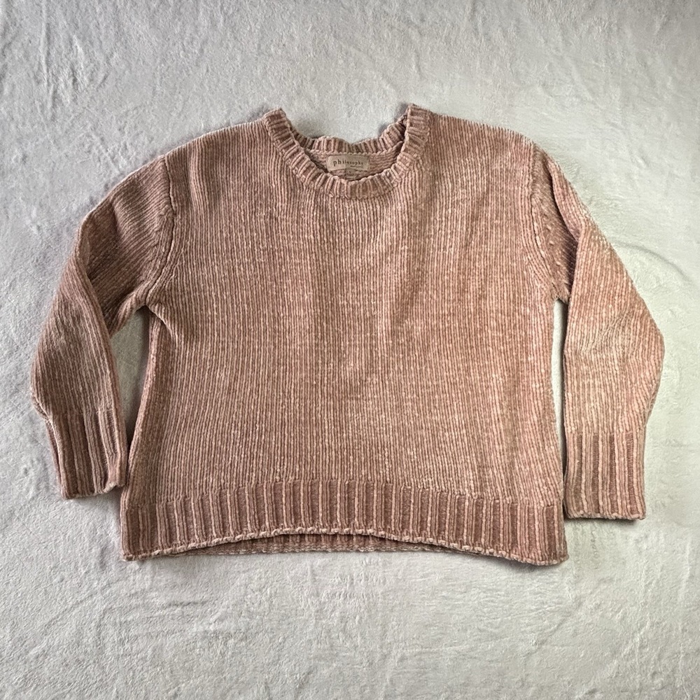 philosophy womens sweaters Size Large Crew Neck Pink Soft Chenille Knit